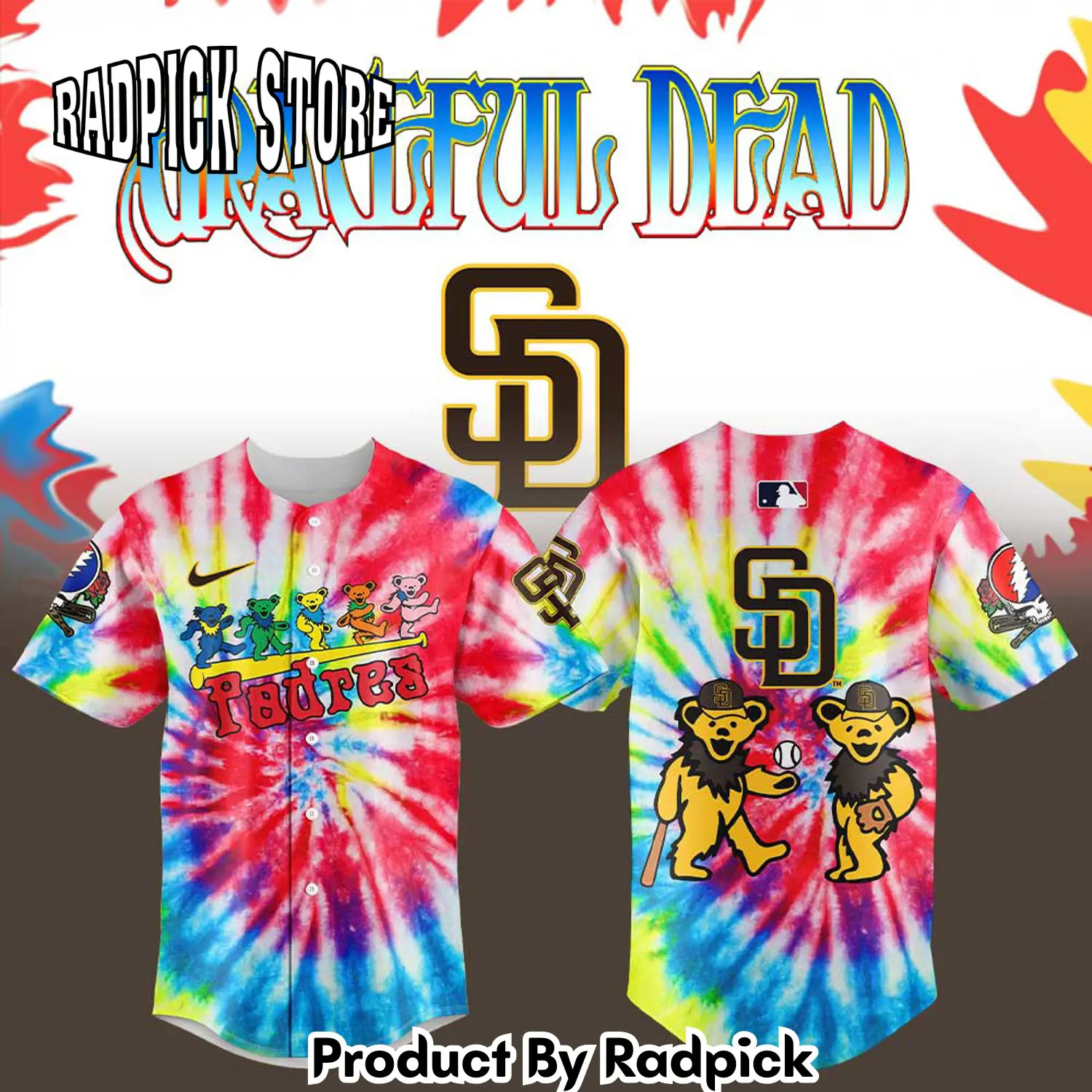 Radpick san diego padres x grateful dead new baseball jersey rp127161